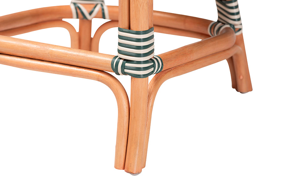 bali & pari Mattie Rattan Bistro Counter Stool - Handwoven Accent Seating with Backrest for Kitchen Island or Indoor/Outdoor Lounge, Green