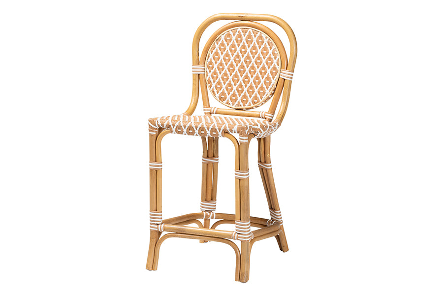 bali & pari Mattie Rattan Bistro Counter Stool - Handwoven Accent Seating with Backrest for Kitchen Island or Indoor/Outdoor Lounge, Beige