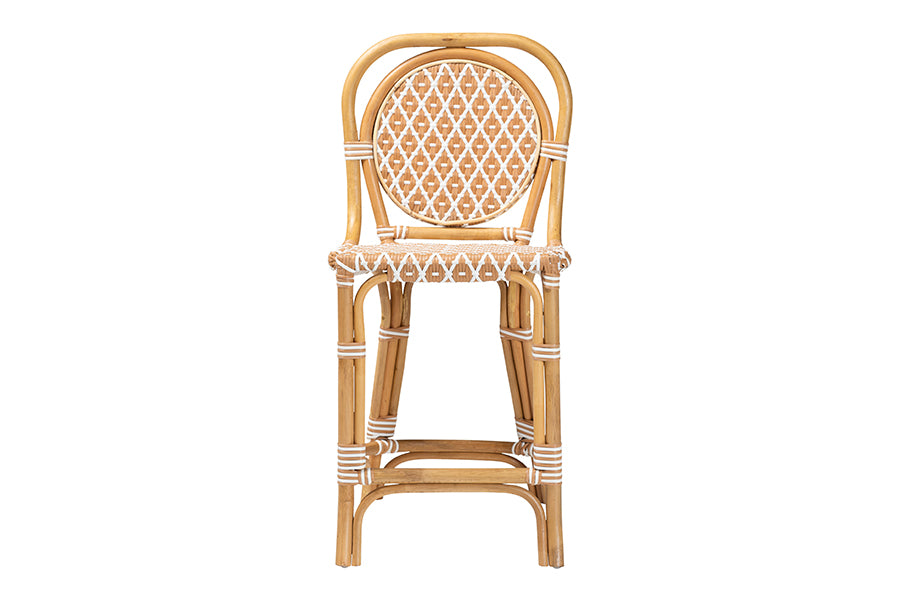 bali & pari Mattie Rattan Bistro Counter Stool - Handwoven Accent Seating with Backrest for Kitchen Island or Indoor/Outdoor Lounge, Beige