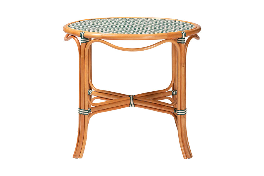 bali & pari Mattie Natural Rattan Round Bistro Dining Table - Handwoven Cafe-Style Accent Table for Kitchen or Indoor/Outdoor Lounge, Green