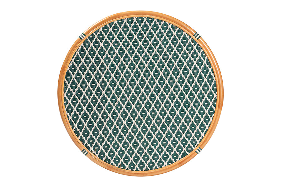 bali & pari Mattie Natural Rattan Round Bistro Dining Table - Handwoven Cafe-Style Accent Table for Kitchen or Indoor/Outdoor Lounge, Green