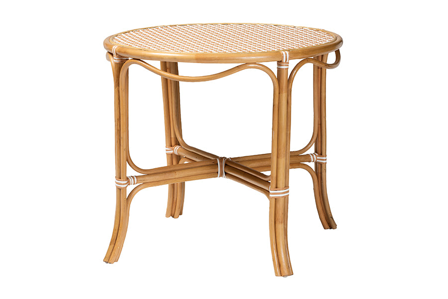 bali & pari Mattie Natural Rattan Round Bistro Dining Table - Handwoven Cafe-Style Accent Table for Kitchen or Indoor/Outdoor Lounge, Beige