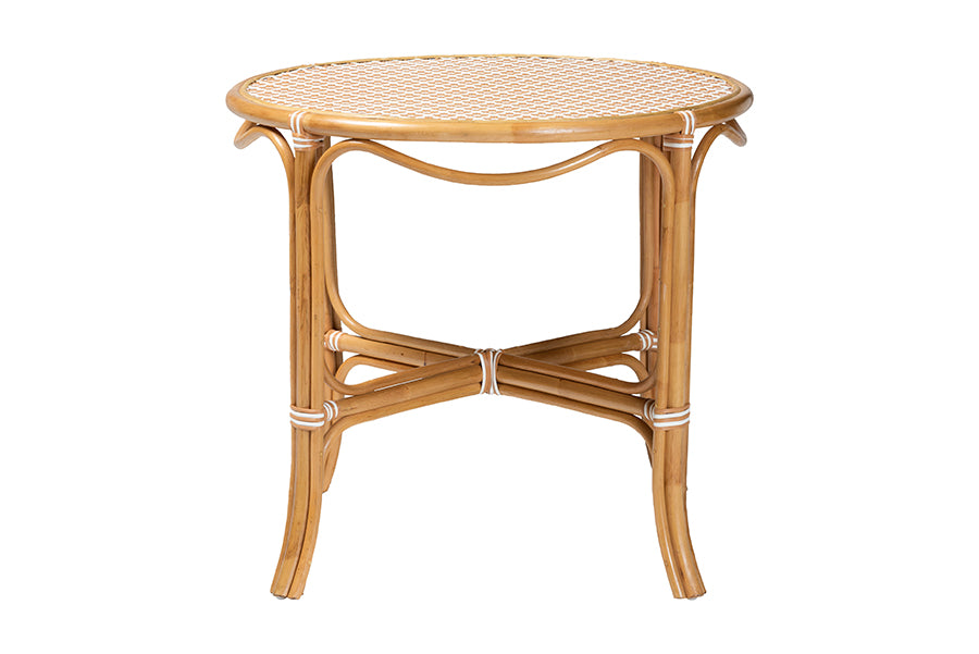 bali & pari Mattie Natural Rattan Round Bistro Dining Table - Handwoven Cafe-Style Accent Table for Kitchen or Indoor/Outdoor Lounge, Beige
