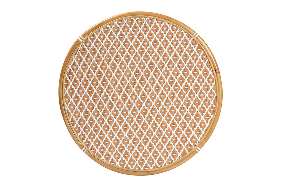 bali & pari Mattie Natural Rattan Round Bistro Dining Table - Handwoven Cafe-Style Accent Table for Kitchen or Indoor/Outdoor Lounge, Beige