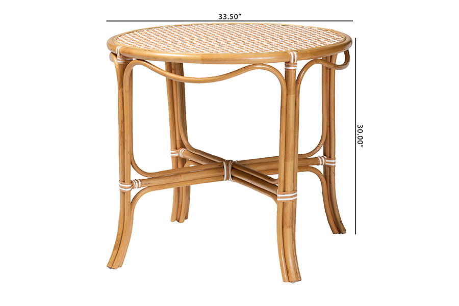 bali & pari Mattie Natural Rattan Round Bistro Dining Table - Handwoven Cafe-Style Accent Table for Kitchen or Indoor/Outdoor Lounge, Beige