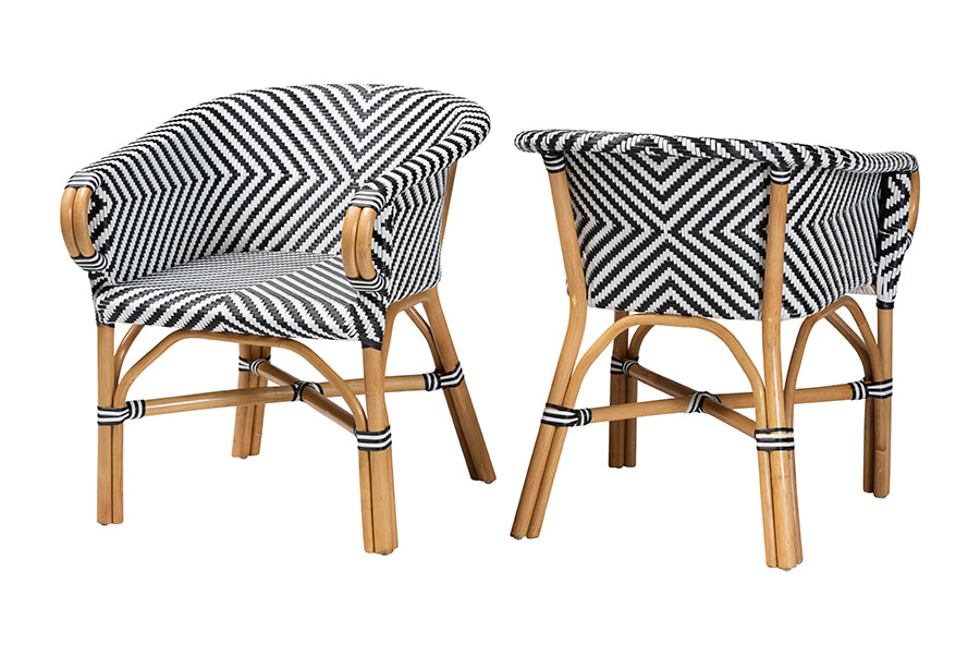 bali & pari Max Rattan Bistro 2-Piece Armchair Set - Handwoven Dining Chair with Curved Back and Sloping Arms For Kitchen or Indoor/Outdoor Lounge