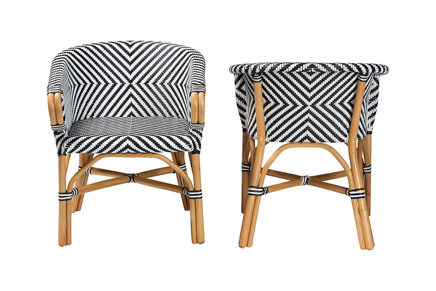 bali & pari Max Rattan Bistro 2-Piece Armchair Set - Handwoven Dining Chair with Curved Back and Sloping Arms For Kitchen or Indoor/Outdoor Lounge