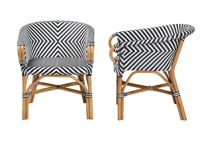 bali & pari Max Rattan Bistro 2-Piece Armchair Set - Handwoven Dining Chair with Curved Back and Sloping Arms For Kitchen or Indoor/Outdoor Lounge