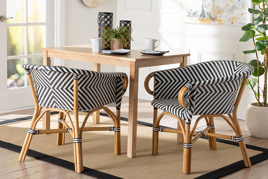 bali & pari Max Rattan Bistro 2-Piece Armchair Set - Handwoven Dining Chair with Curved Back and Sloping Arms For Kitchen or Indoor/Outdoor Lounge