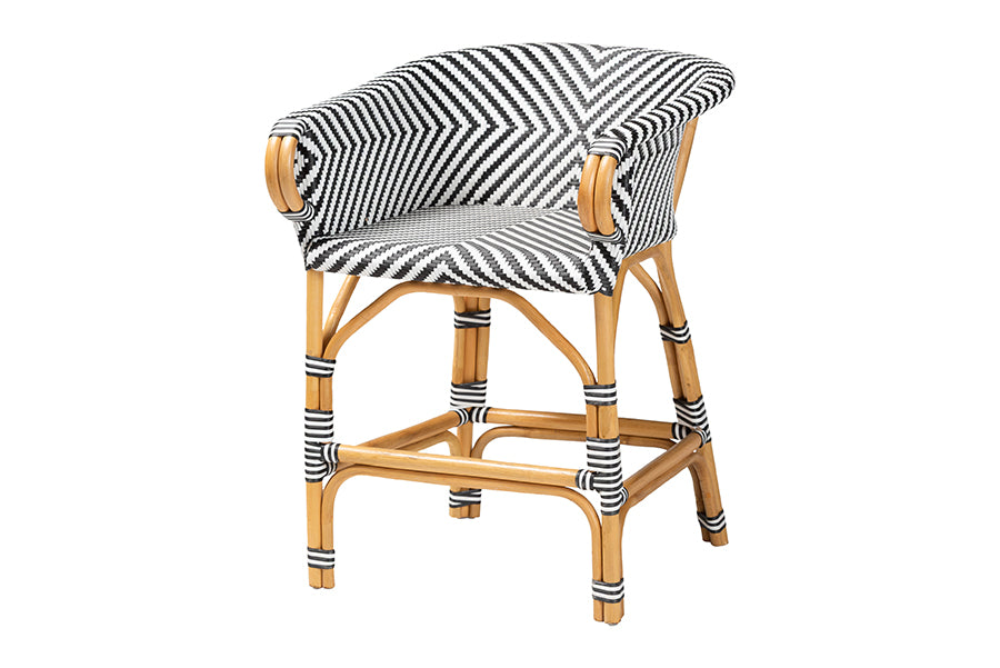 bali & pari Max Rattan Bistro Counter Stool - Handwoven Cafe-Style Accent Seating with Backrest For Kitchen Island or Indoor/Outdoor Lounge