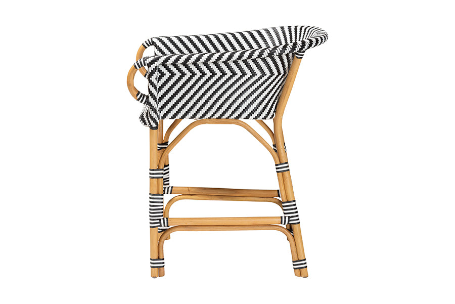 bali & pari Max Rattan Bistro Counter Stool - Handwoven Cafe-Style Accent Seating with Backrest For Kitchen Island or Indoor/Outdoor Lounge