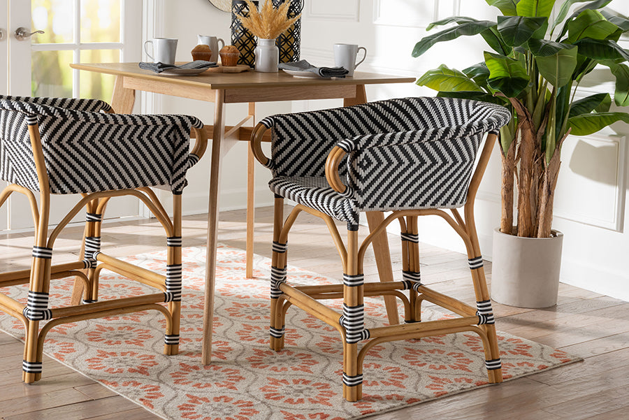 bali & pari Max Rattan Bistro Counter Stool - Handwoven Cafe-Style Accent Seating with Backrest For Kitchen Island or Indoor/Outdoor Lounge