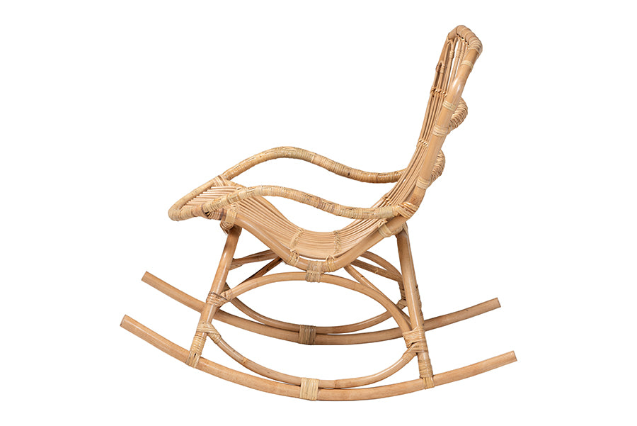 bali & pari Mahin Natural Rattan Rocking Chair - Handwoven Wicker Accent Rocker with Curved Armrests and High Back, Boho Coastal Lounge Chair for Living Room or Sunroom