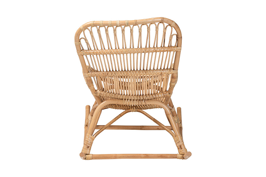 bali & pari Mahin Natural Rattan Rocking Chair - Handwoven Wicker Accent Rocker with Curved Armrests and High Back, Boho Coastal Lounge Chair for Living Room or Sunroom