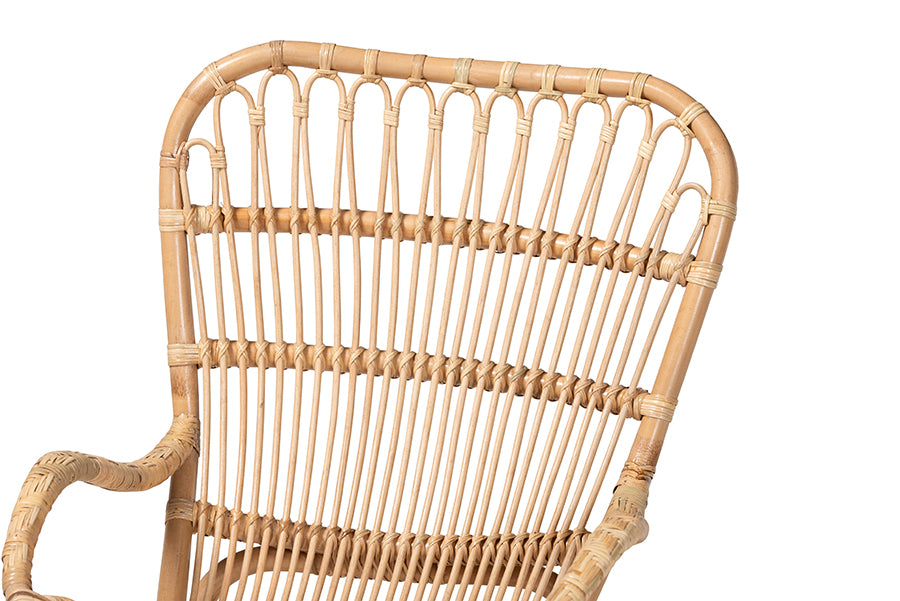 bali & pari Mahin Natural Rattan Rocking Chair - Handwoven Wicker Accent Rocker with Curved Armrests and High Back, Boho Coastal Lounge Chair for Living Room or Sunroom
