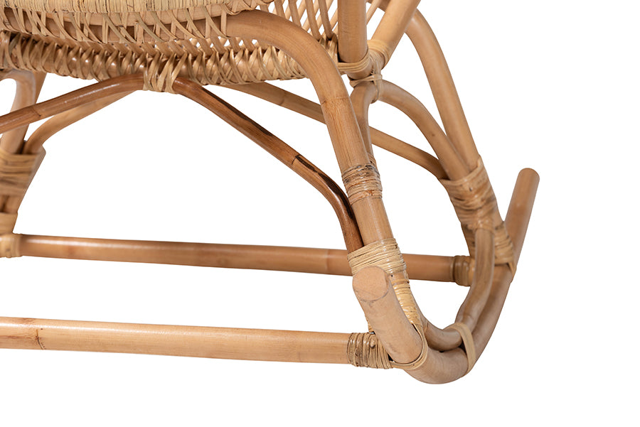 bali & pari Mahin Natural Rattan Rocking Chair - Handwoven Wicker Accent Rocker with Curved Armrests and High Back, Boho Coastal Lounge Chair for Living Room or Sunroom