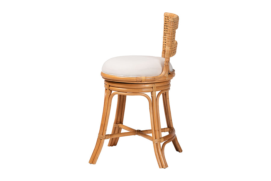 bali & pari Amina Natural Rattan Counter Stool - Handwoven Wicker Stool with Swivel Seat and Upholstered Cushion, Boho Coastal Seating with Footrest for Kitchen Island or Lounge