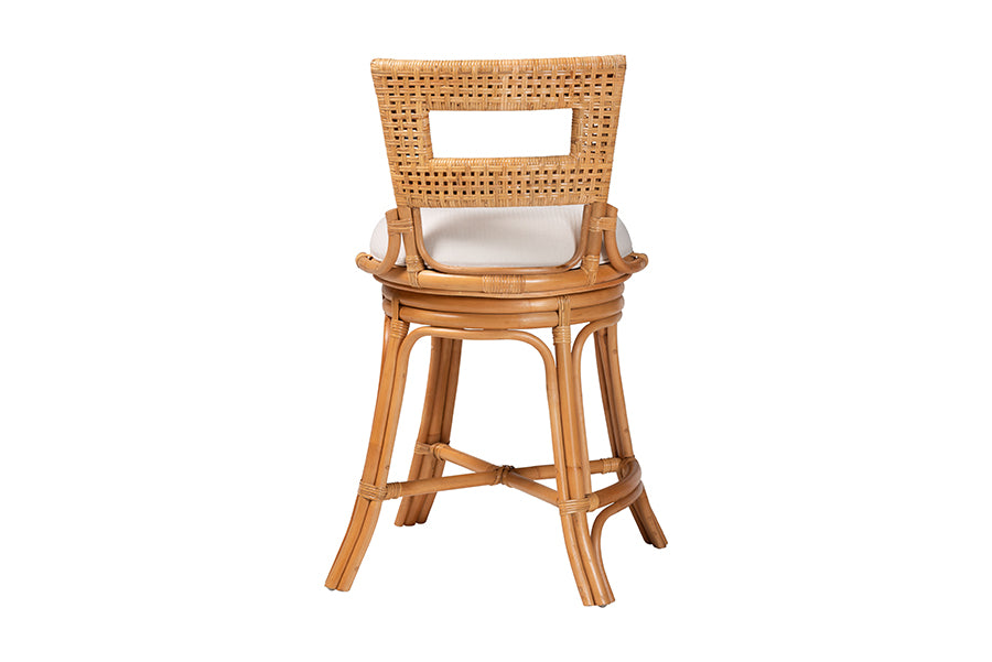 bali & pari Amina Natural Rattan Counter Stool - Handwoven Wicker Stool with Swivel Seat and Upholstered Cushion, Boho Coastal Seating with Footrest for Kitchen Island or Lounge