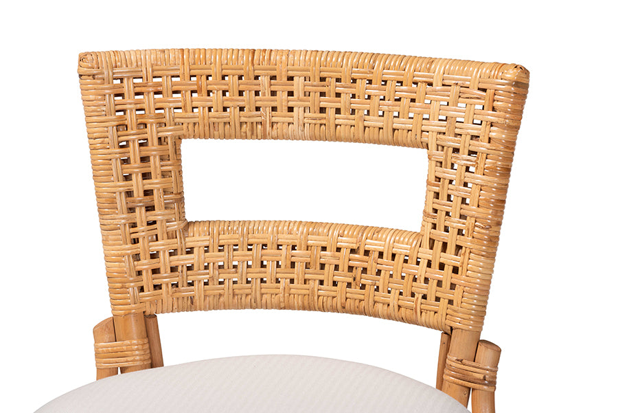 bali & pari Amina Natural Rattan Counter Stool - Handwoven Wicker Stool with Swivel Seat and Upholstered Cushion, Boho Coastal Seating with Footrest for Kitchen Island or Lounge
