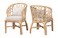 bali & pari Prisca Natural Rattan 2-Piece Dining Chair Set with Bubble Frame - Handwoven Wicker Accent Chair with Round Back and Removable Cushions for Kitchen or Dining Room