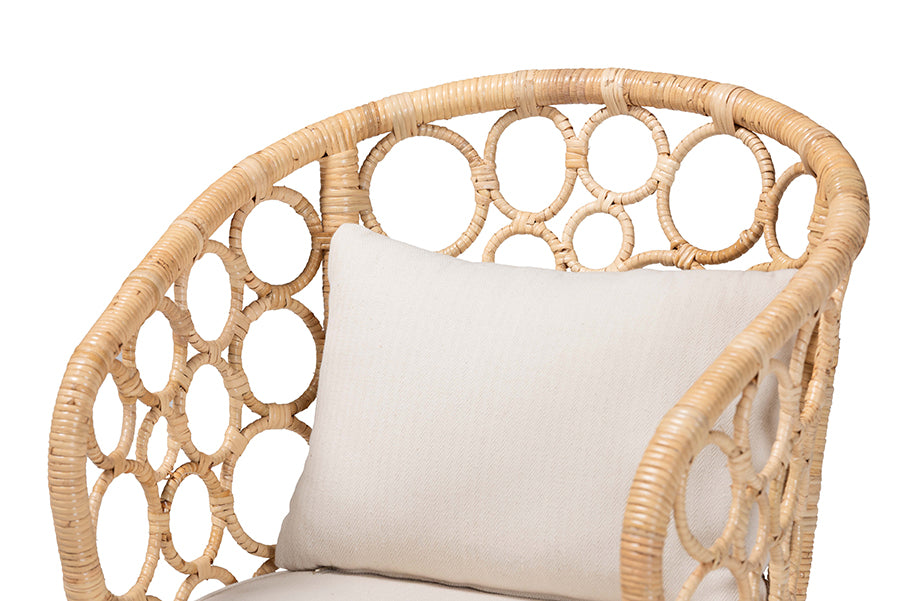 bali & pari Prisca Natural Rattan 2-Piece Dining Chair Set with Bubble Frame - Handwoven Wicker Accent Chair with Round Back and Removable Cushions for Kitchen or Dining Room