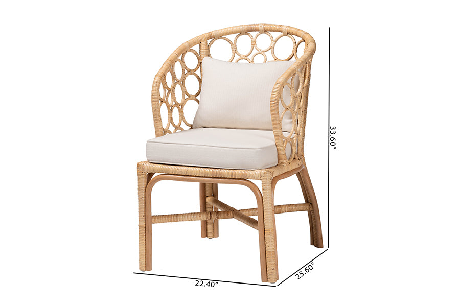 bali & pari Prisca Natural Rattan 2-Piece Dining Chair Set with Bubble Frame - Handwoven Wicker Accent Chair with Round Back and Removable Cushions for Kitchen or Dining Room