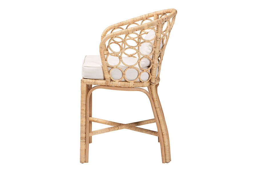 bali & pari Prisca Natural Rattan Counter Stool with Bubble Frame - Handwoven Wicker Accent Stool with Round Back and Removable Cushions for Kitchen Island or Lounge
