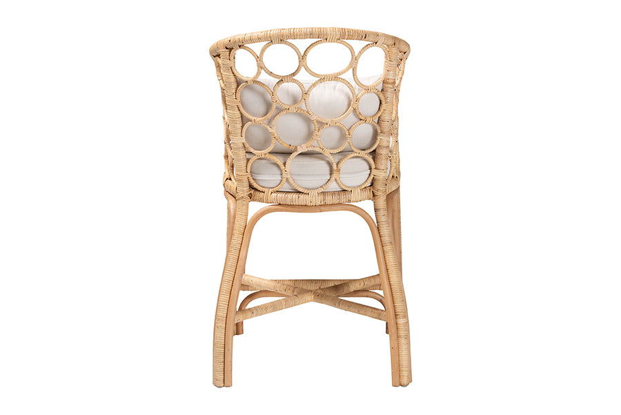 bali & pari Prisca Natural Rattan Counter Stool with Bubble Frame - Handwoven Wicker Accent Stool with Round Back and Removable Cushions for Kitchen Island or Lounge
