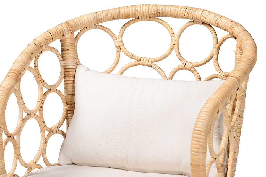bali & pari Prisca Natural Rattan Counter Stool with Bubble Frame - Handwoven Wicker Accent Stool with Round Back and Removable Cushions for Kitchen Island or Lounge
