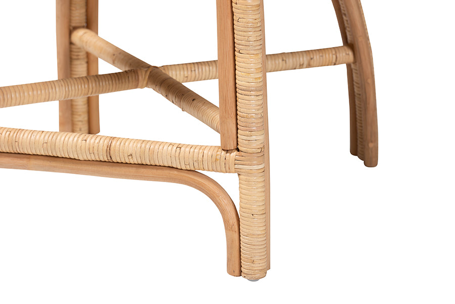 bali & pari Prisca Natural Rattan Counter Stool with Bubble Frame - Handwoven Wicker Accent Stool with Round Back and Removable Cushions for Kitchen Island or Lounge