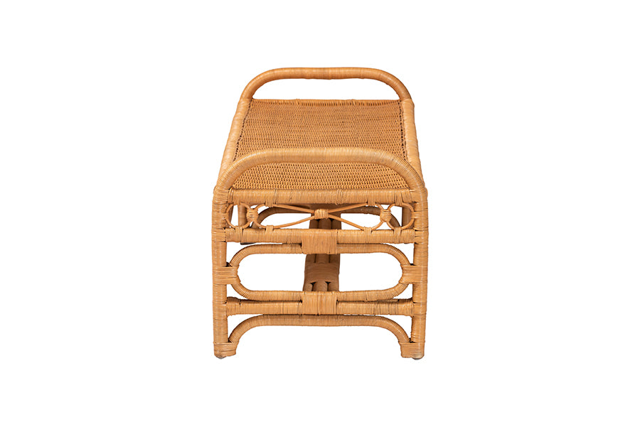 bali & pari Ayala Natural Rattan Accent Bench - Handwoven Wicker Accent Seating with Decorative Apron and Integrated Handles for Living Room, Bedroom, Or Entryway