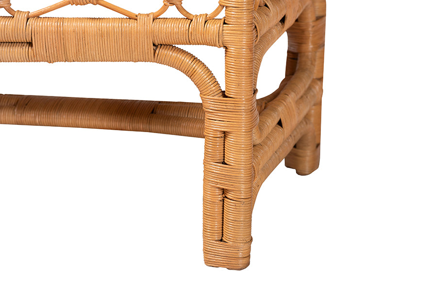 bali & pari Ayala Natural Rattan Accent Bench - Handwoven Wicker Accent Seating with Decorative Apron and Integrated Handles for Living Room, Bedroom, Or Entryway