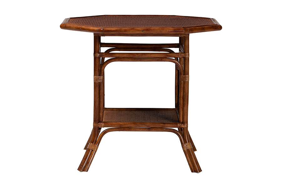 bali & pari Jayanti Marbled Tortoise Natural Rattan Dining Table - Handwoven Wicker Bistro Table with Open Shelf