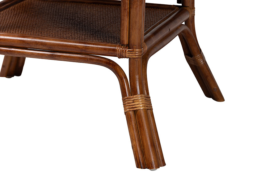 bali & pari Jayanti Marbled Tortoise Natural Rattan Dining Table - Handwoven Wicker Bistro Table with Open Shelf