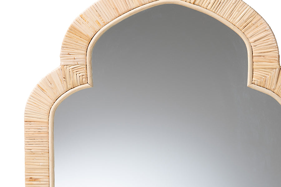 bali & pari Plautilla Natural Rattan Arched Wall Mirror - Decorative Hand Wrapped Wicker Accent Mirror for Entryway, Bedroom, or Living Room