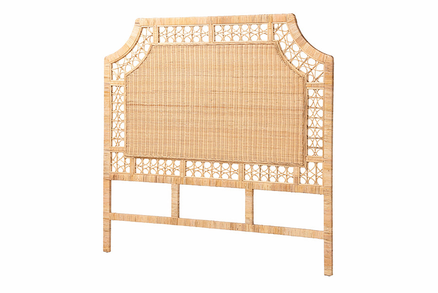 bali & pari Hekima Natural Rattan Standalone Headboard - Coastal Boho Style Handwoven Wicker Bed Backdrop, Queen