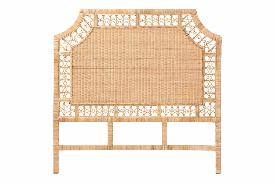 bali & pari Hekima Natural Rattan Standalone Headboard - Coastal Boho Style Handwoven Wicker Bed Backdrop, Queen