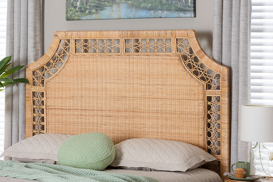 bali & pari Hekima Natural Rattan Standalone Headboard - Coastal Boho Style Handwoven Wicker Bed Backdrop, Queen