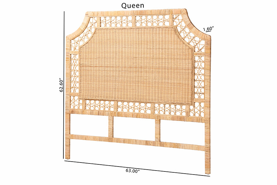 bali & pari Hekima Natural Rattan Standalone Headboard - Coastal Boho Style Handwoven Wicker Bed Backdrop, Queen
