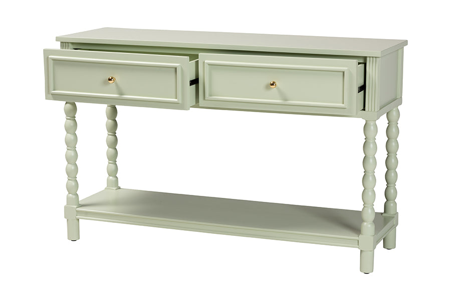 bali & pari Karnia Console Table with Spindle Legs - 2-Drawer Accent Table with Turned Detailing and Open Shelf Storage for Living Room, Hallway, or Bedroom