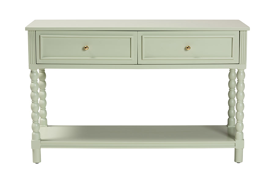 bali & pari Karnia Console Table with Spindle Legs - 2-Drawer Accent Table with Turned Detailing and Open Shelf Storage for Living Room, Hallway, or Bedroom