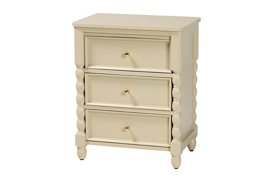 bali & pari Kyla Nightstand with Spindle Legs - 3-Drawer Bedside Table with Turned Detailing and Inset Paneling