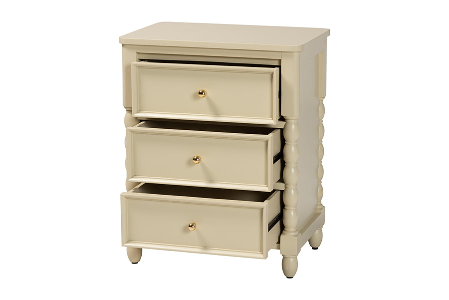 bali & pari Kyla Nightstand with Spindle Legs - 3-Drawer Bedside Table with Turned Detailing and Inset Paneling