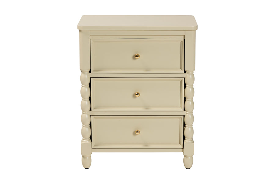 bali & pari Kyla Nightstand with Spindle Legs - 3-Drawer Bedside Table with Turned Detailing and Inset Paneling