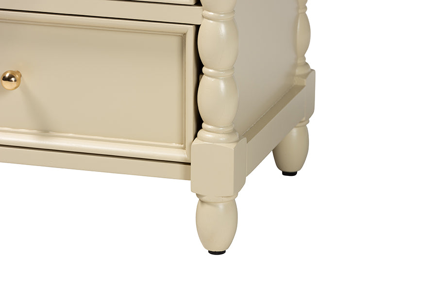 bali & pari Kyla Nightstand with Spindle Legs - 3-Drawer Bedside Table with Turned Detailing and Inset Paneling
