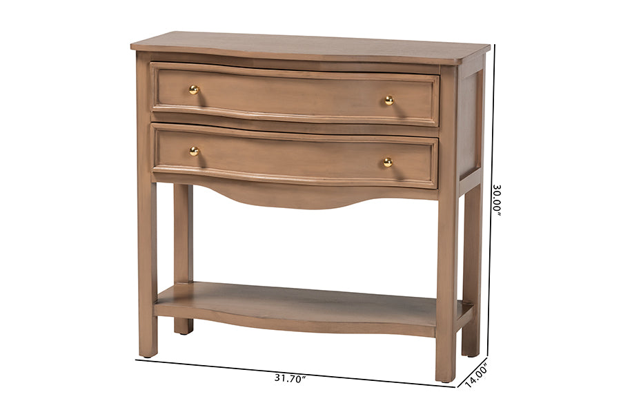 bali & pari Kelila Console Table with Curved Front - 2-Drawer Entryway Table with Open Shelf and Sculpted Apron for Living Room or Hallway
