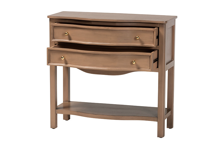 bali & pari Kelila Console Table with Curved Front - 2-Drawer Entryway Table with Open Shelf and Sculpted Apron for Living Room or Hallway