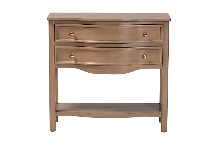bali & pari Kelila Console Table with Curved Front - 2-Drawer Entryway Table with Open Shelf and Sculpted Apron for Living Room or Hallway