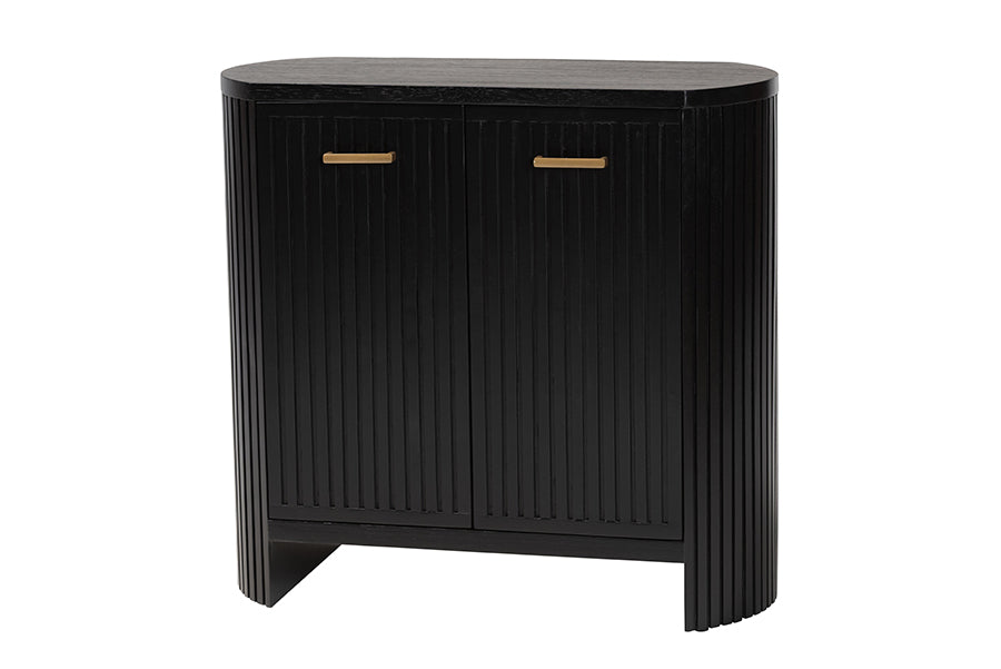 bali & pari Keshet Fluted Wood Storage Cabinet - 2-Door Accent Cabinet with Vertical Slat Panels and Metal Door Pulls for Living Room or Entryway