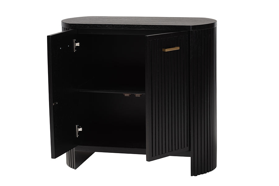 bali & pari Keshet Fluted Wood Storage Cabinet - 2-Door Accent Cabinet with Vertical Slat Panels and Metal Door Pulls for Living Room or Entryway